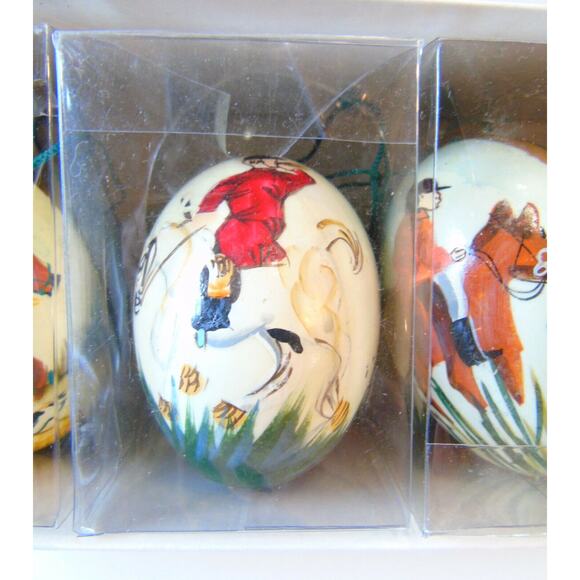Wooden Egg Ornaments Set 4 Hand Painted Vintage Horses Of War Asian Soldier Eggs - Picture 4 of 8
